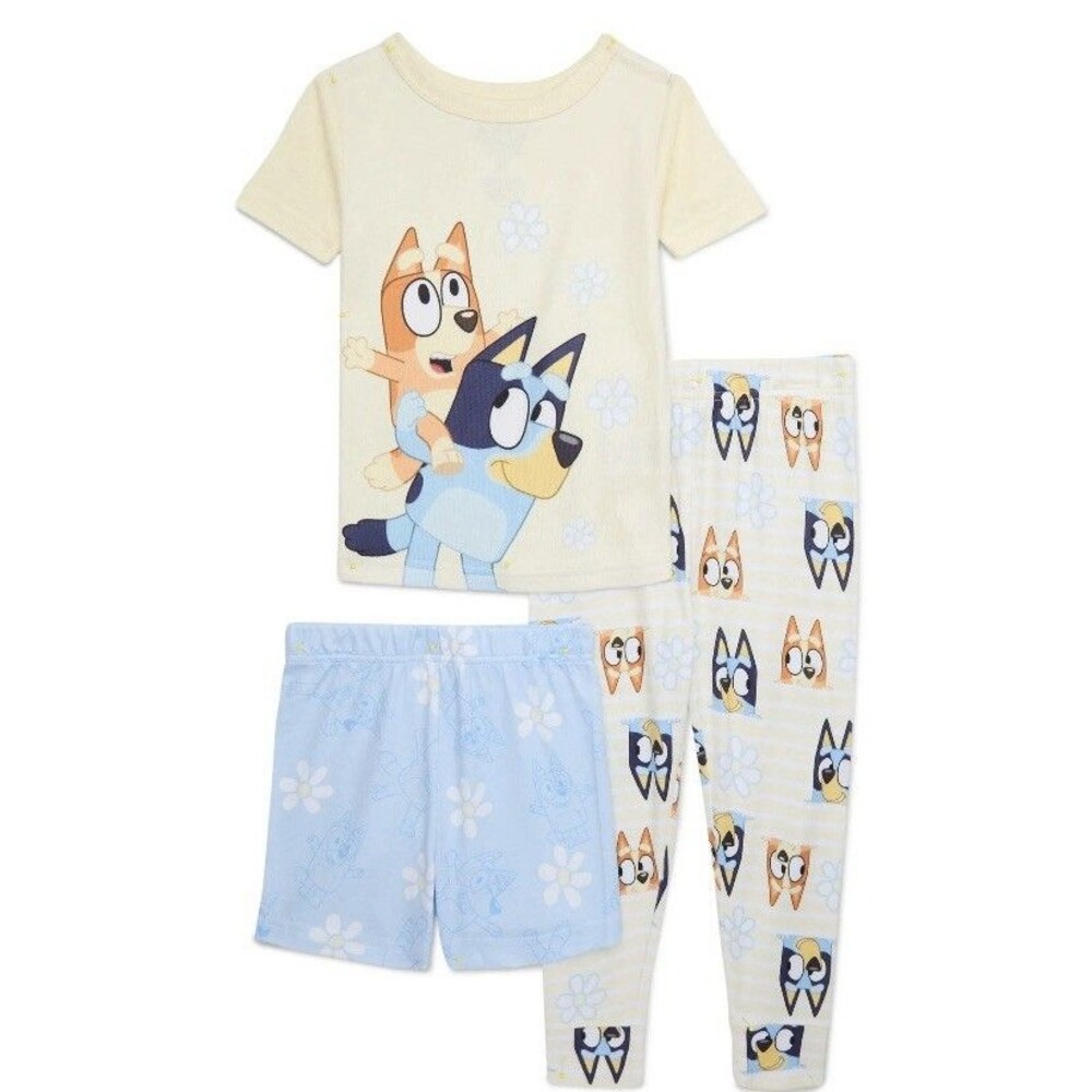 Bluey and Bingo Toddler Girl's Spring Flowers 3-Piece Pajama Set Size 18M